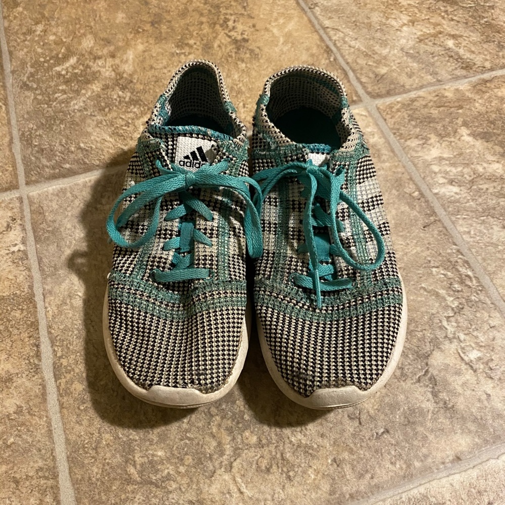 Teal Blue and Grey Adidas Running Shoes